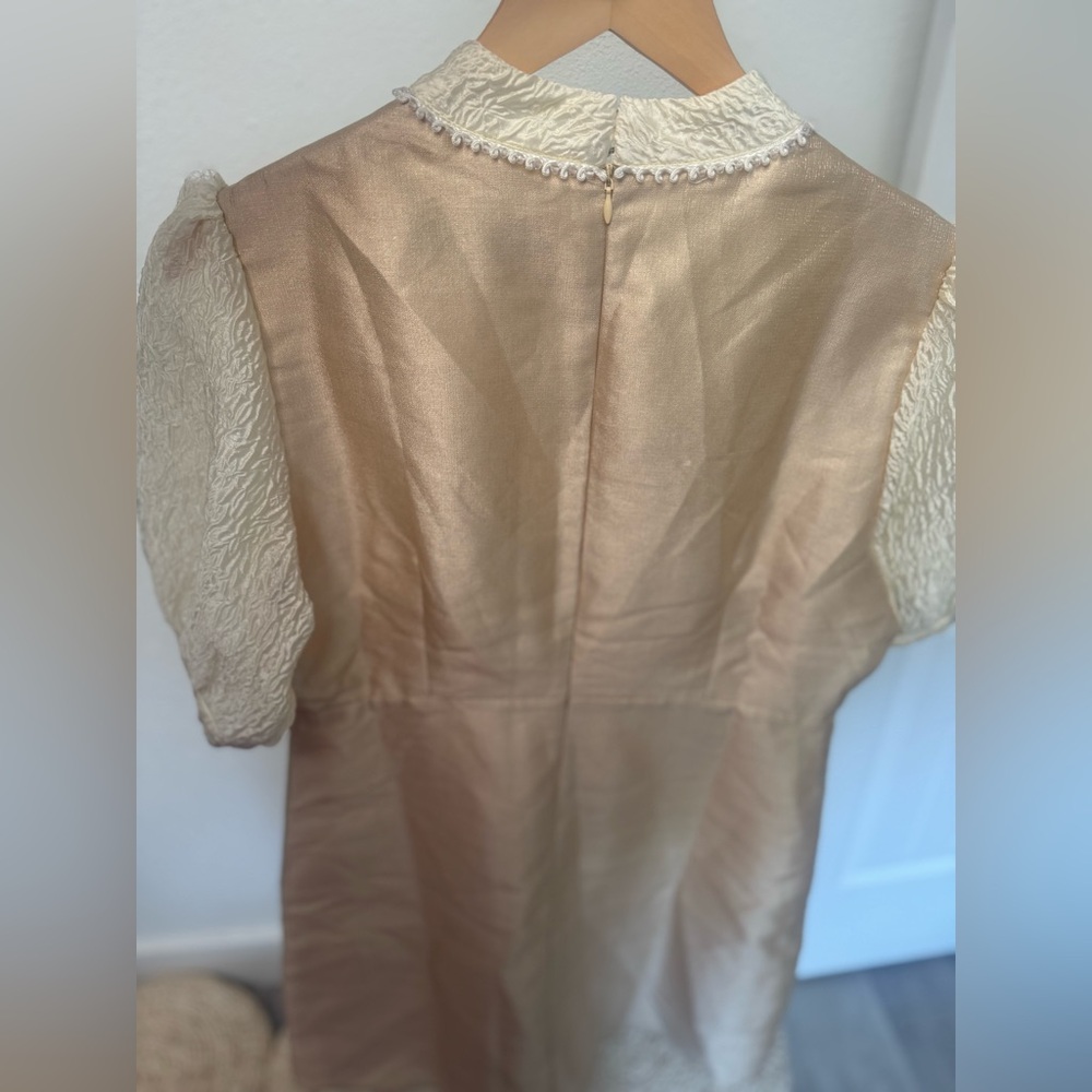 DREAM Sister Jane Satin Jacquard Lace Mini Dress In Gold - Picture 4 of 14